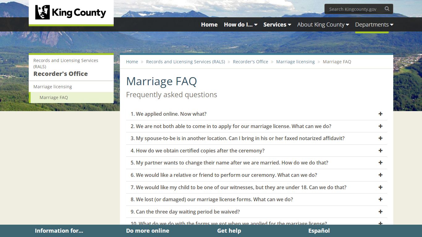 Marriage FAQ - King County