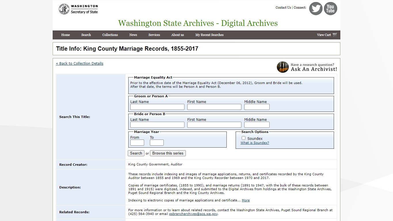 Title Info: King County Marriage Records, 1855-2017